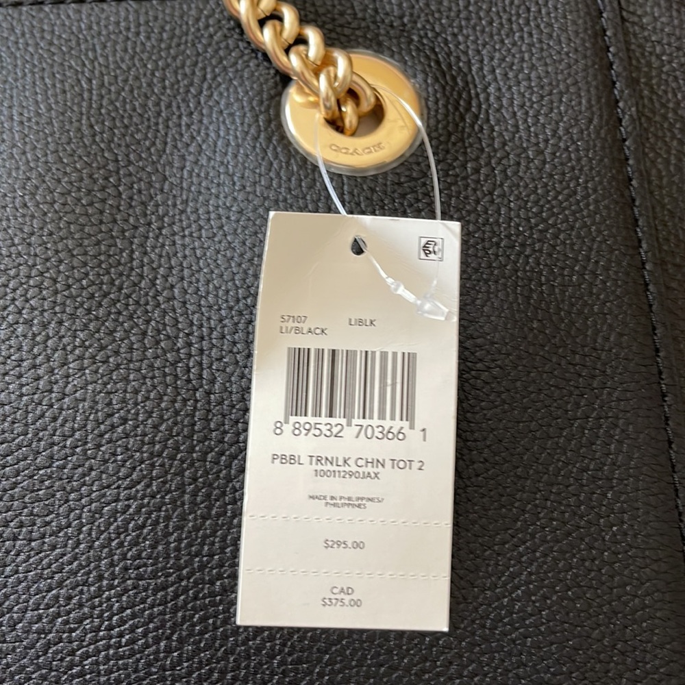 🖤NWT COACH Turnlock Pebbled Leather Chain Tote Bag🖤 - Picture 15 of 15